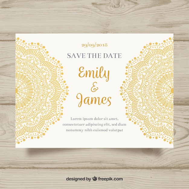 Vector gratuito plantilla adorable de invitación de boda con mandala colorido