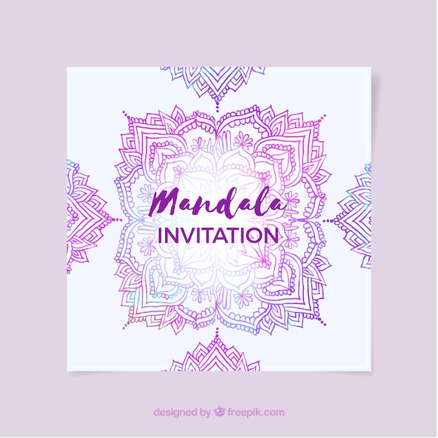 Plantilla adorable de invitación de boda con mandala colorido