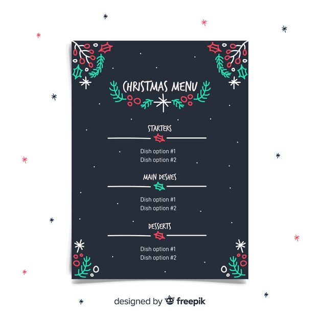 Plantilla adorable de menú de navidad con estilo vintage