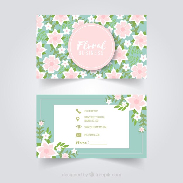Vector gratuito plantilla adorable de tarjeta de visita con estilo floral