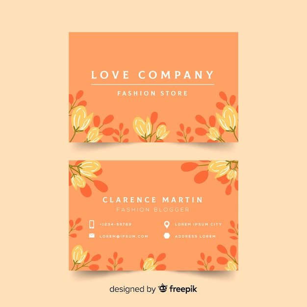 Vector gratuito plantilla adorable de tarjeta de visita con estilo floral