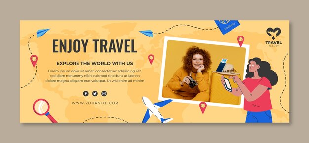 Plantilla de agencia de viajes de diseño plano dibujada a mano