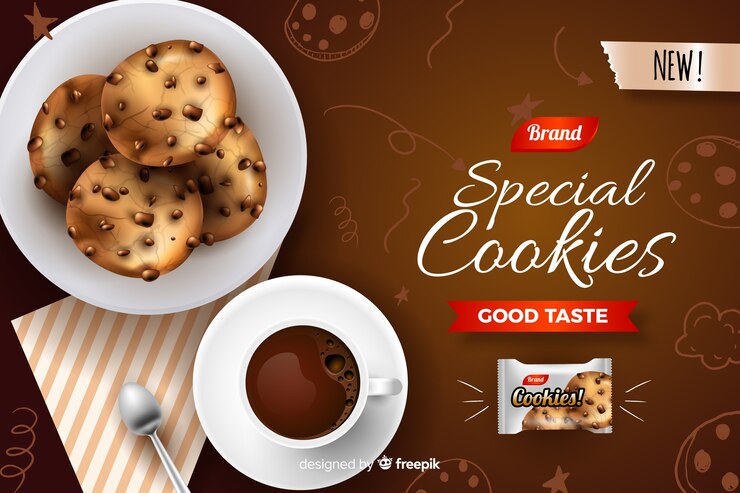 Vector gratuito plantilla de anuncio para cookies con garabatos