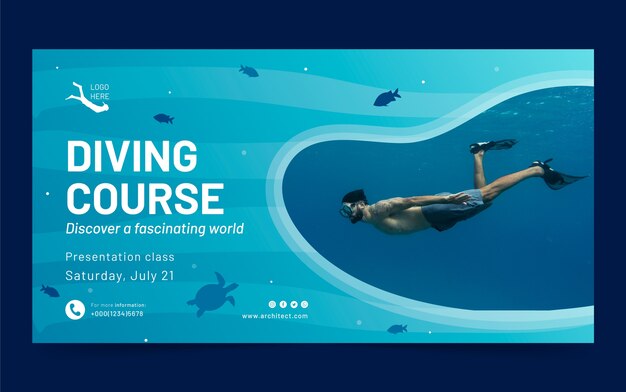 Plantilla de anuncio de facebook de buceo en gradiente