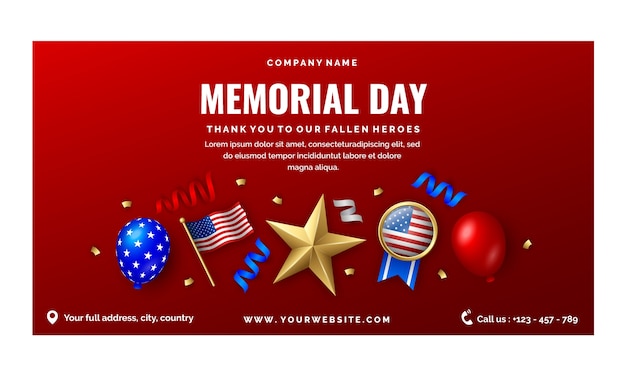 Plantilla de anuncio de facebook de memorial day realista