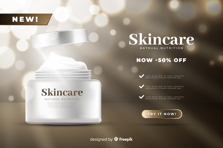 Vector gratuito plantilla de anuncio realista de rebajas de productos de belleza