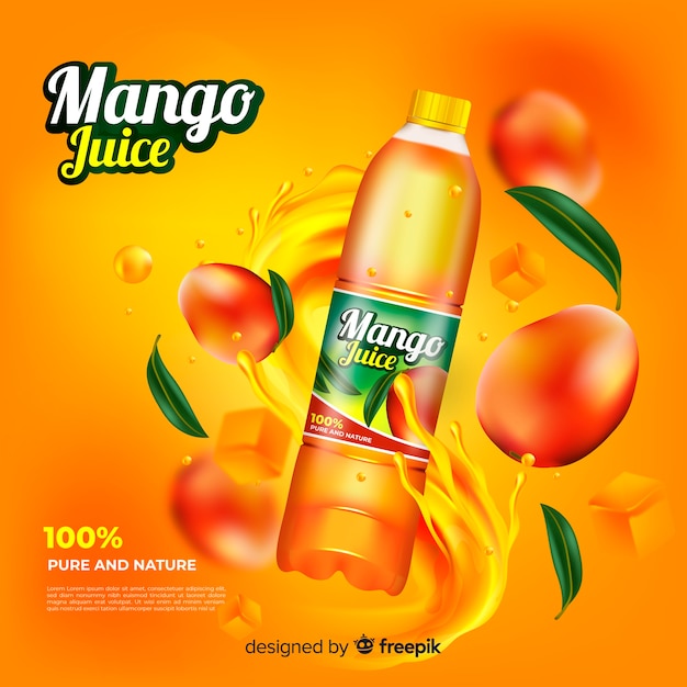 Vector gratuito plantilla de anuncio de zumo de mango realista