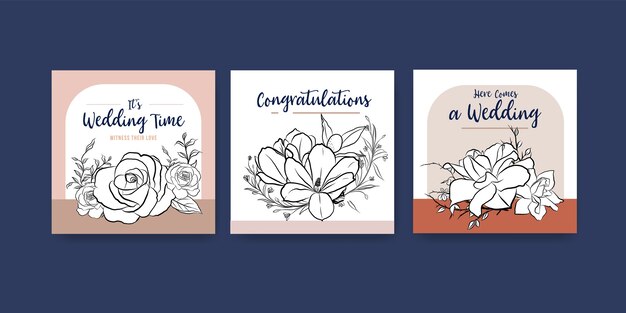 Plantilla de anuncios con diseño de concepto de ceremonia de boda para publicidad y folleto ilustración vectorial.