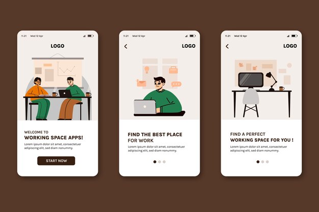Plantilla de aplicación de coworking dibujada a mano