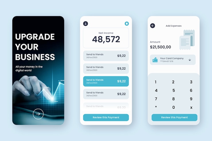 Vector gratuito plantilla de aplicación de criptomonedas de diseño plano