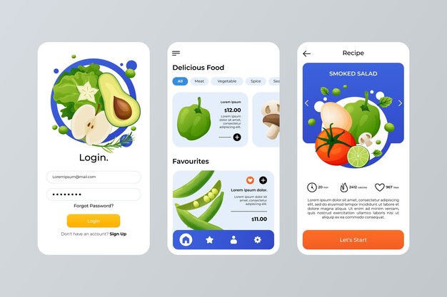 plantilla de aplicación para empresas de alimentos en gradiente