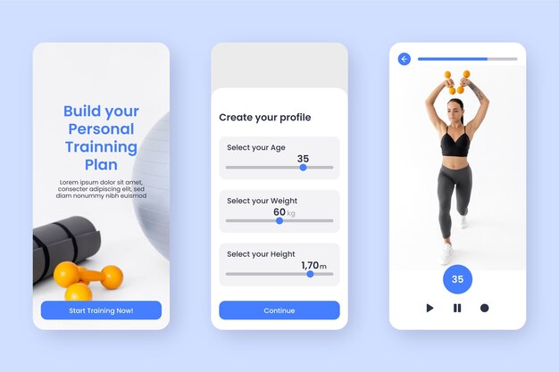 Plantilla de aplicación de fitness de diseño plano