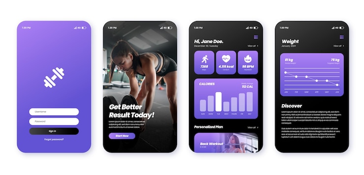 Vector gratuito plantilla de la aplicación de fitness gradient