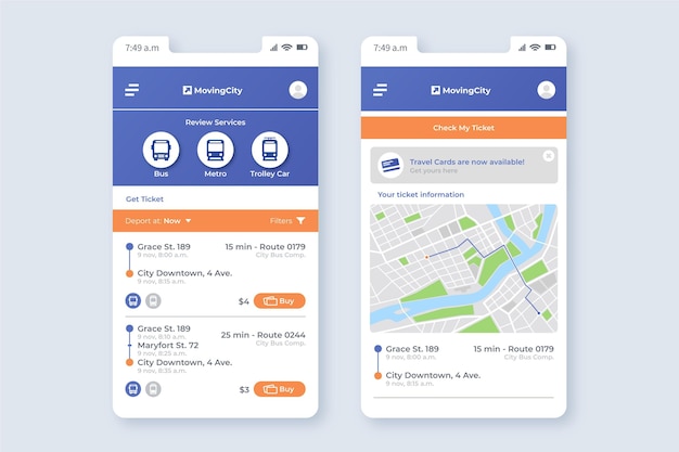 Plantilla de aplicación móvil de transporte público