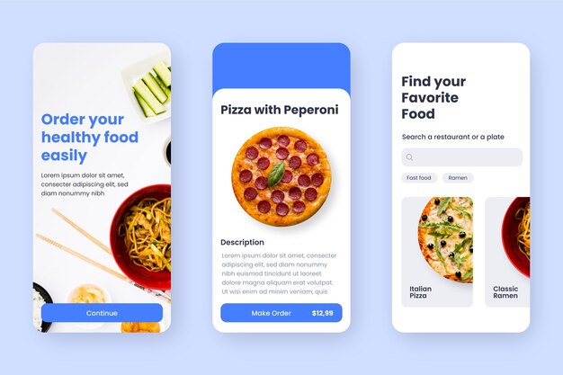 Plantilla de aplicación de negocio de diseño plano de alimentos