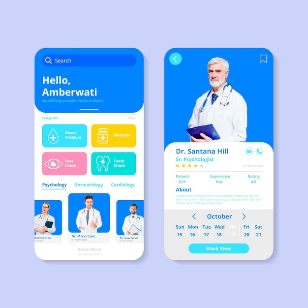 Plantilla de aplicación de reserva médica con foto