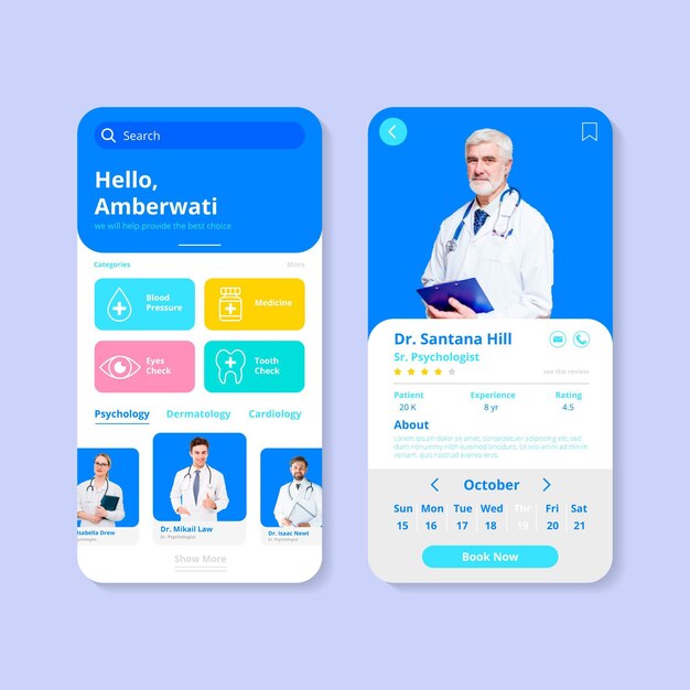 Plantilla de aplicación de reserva médica con foto