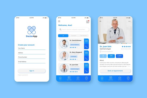 Plantilla de aplicación de reserva médica con foto