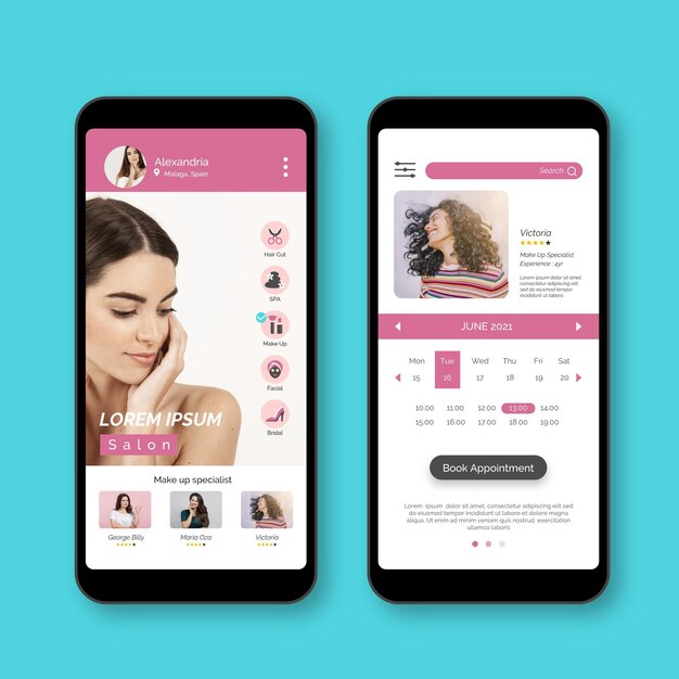Plantilla de aplicación de reserva de salón de belleza con foto