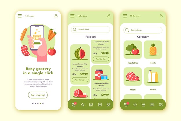 Plantilla de aplicación de tienda de comestibles en línea