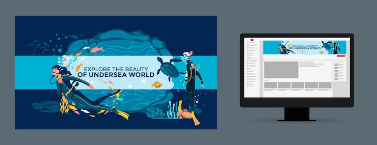 Vector gratuito plantilla de arte de canal de youtube de buceo dibujado a mano