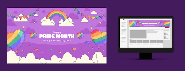Plantilla de arte de canal de youtube para la celebración del mes del orgullo