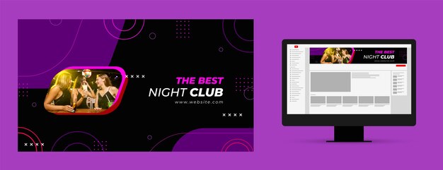 Plantilla de arte de canal de youtube de club nocturno de diseño plano