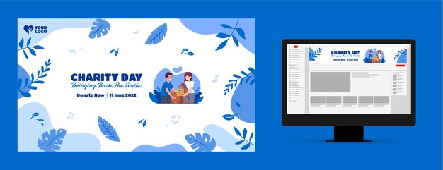 Plantilla de arte de canal de youtube de evento de caridad de diseño plano dibujado a mano