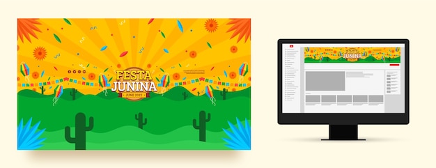 Vector gratuito plantilla de arte de canal de youtube de festas juninas degradado