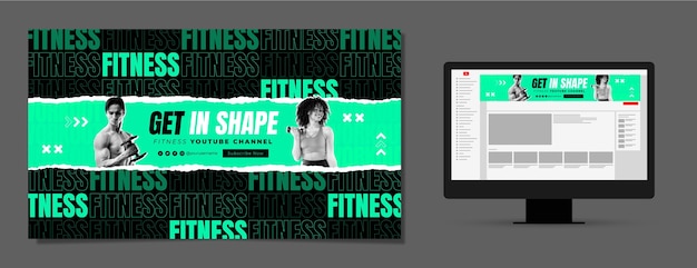 Vector gratuito plantilla de arte de canal de youtube de fitness de gimnasio de diseño plano