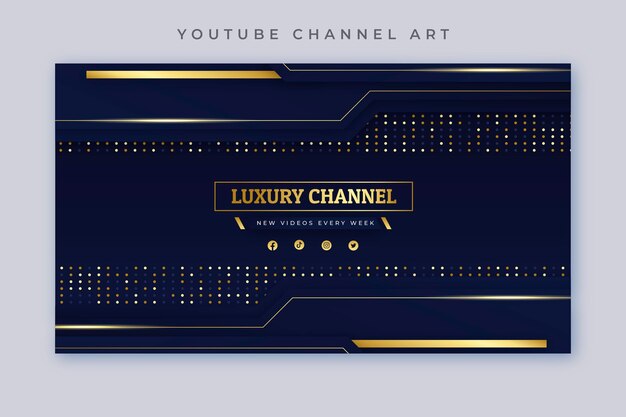Plantilla de arte de canal de youtube de lujo dorado degradado