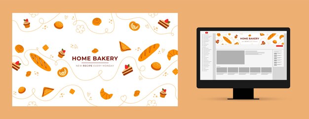 Plantilla de arte de canal de youtube de panadería de diseño plano