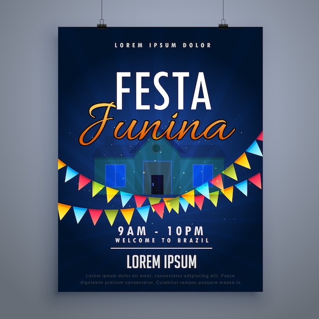 Vector gratuito plantilla azul oscura de póster para festa junina