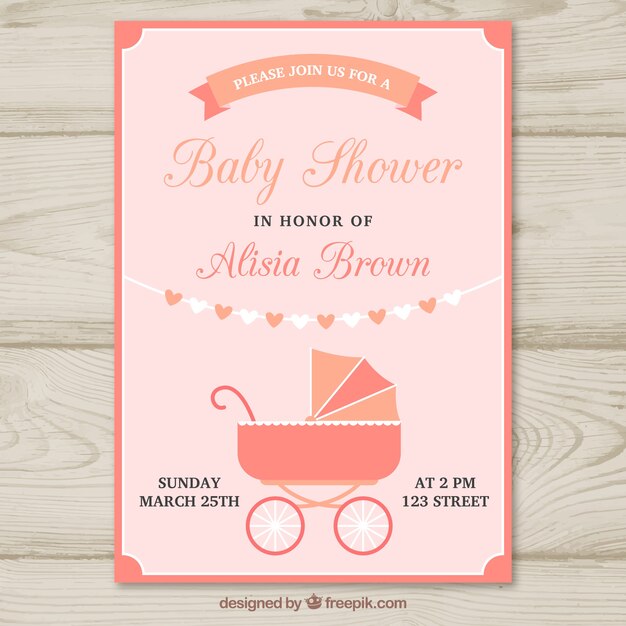 Plantilla de baby shower con cochecito