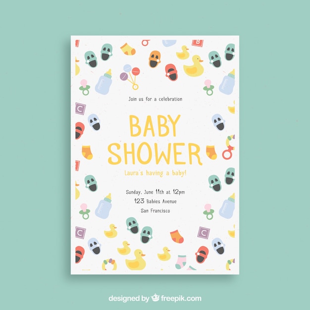 Vector gratuito plantilla de baby shower con elementos