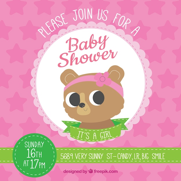 Vector gratuito plantilla de baby shower con peluche