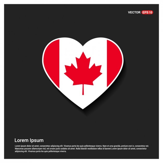 Plantilla de bandera canadiense con forma de corazón