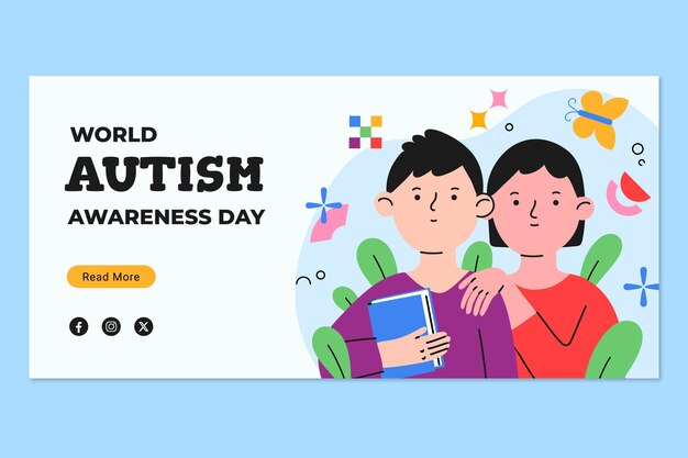 plantilla de bandera horizontal para el día de concienciación sobre el autismo en el mundo plano
