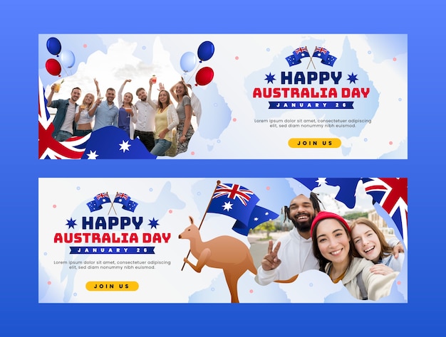 Vector gratuito plantilla de bandera horizontal en gradiente para la celebración del día nacional australiano