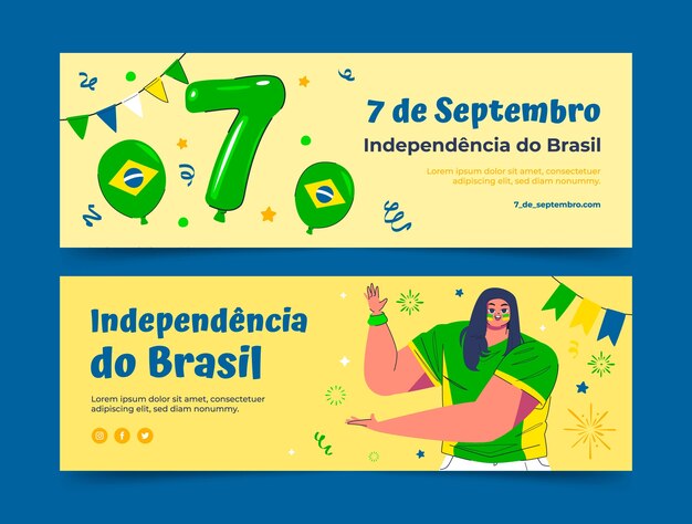 Vector gratuito plantilla de bandera horizontal plana para la celebración del día de la independencia de brasil