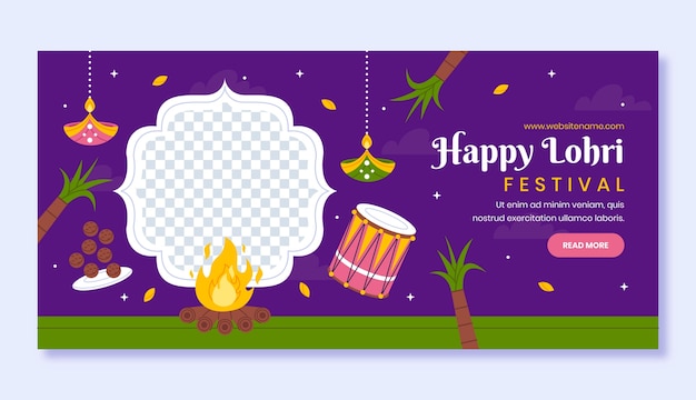 Vector gratuito plantilla de bandera horizontal plana para la celebración del festival de lohri