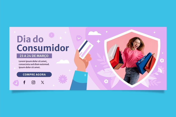 Vector gratuito plantilla de bandera horizontal plana para el día mundial de los derechos del consumidor.