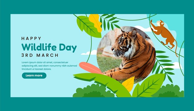 plantilla de bandera horizontal plana para el día mundial de la vida silvestre.