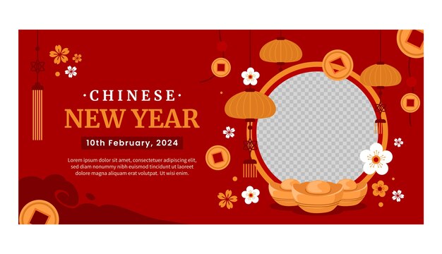 Vector gratuito plantilla de bandera horizontal plana para el festival del año nuevo chino