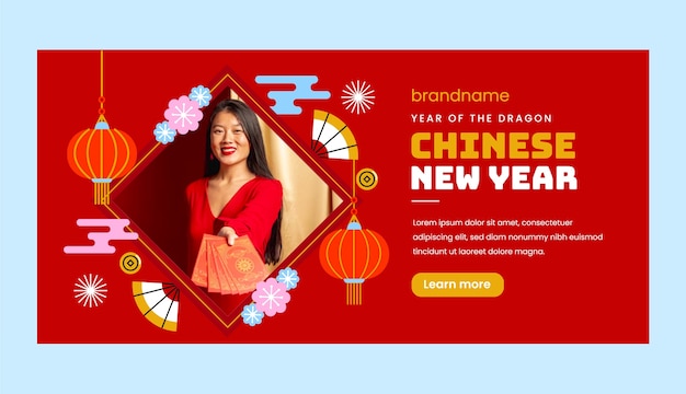 Vector gratuito plantilla de bandera horizontal plana para el festival del año nuevo chino