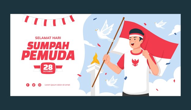 plantilla de bandera horizontal plana para el sumpah pemuda indonesio