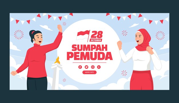 plantilla de bandera horizontal plana para el sumpah pemuda indonesio