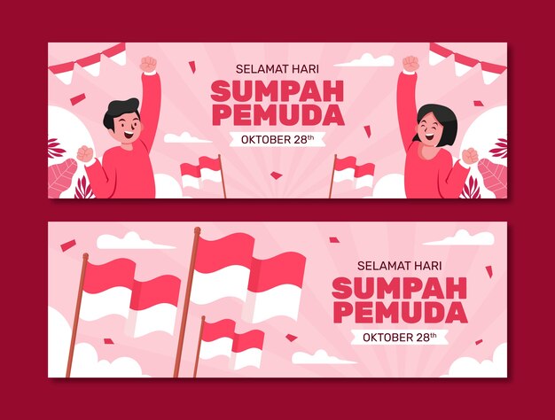 plantilla de bandera horizontal plana para el sumpah pemuda indonesio
