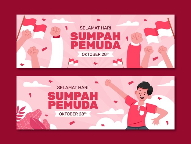 plantilla de bandera horizontal plana para el sumpah pemuda indonesio