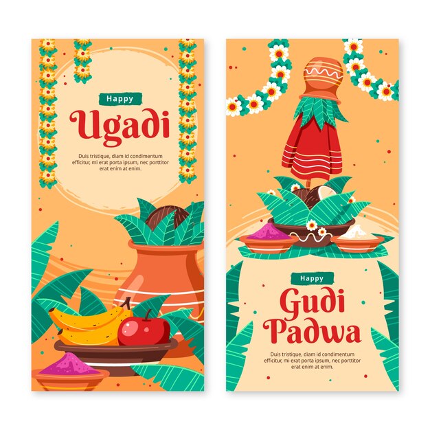 plantilla de bandera vertical plana para la festividad de ugadi
